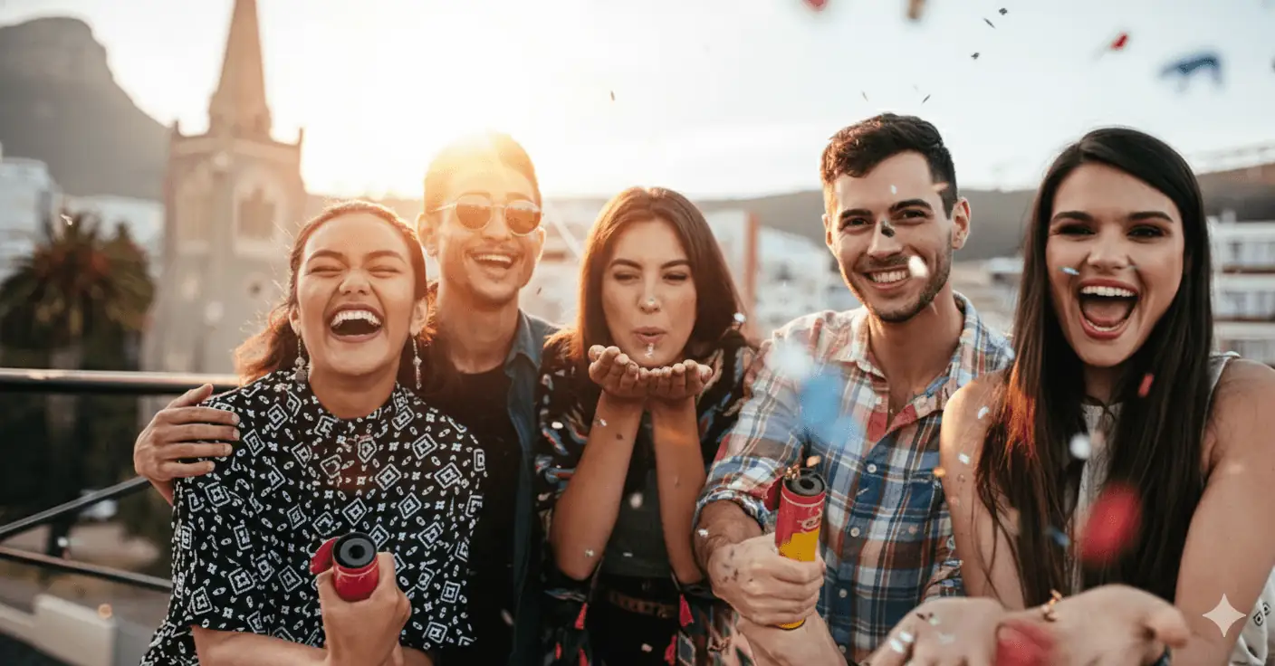 Grupo de jovenes tomándose fotos